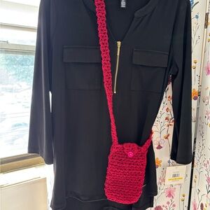 Chic Red Crossbody Bag with Sleek Design, handmade crochet boutique gift